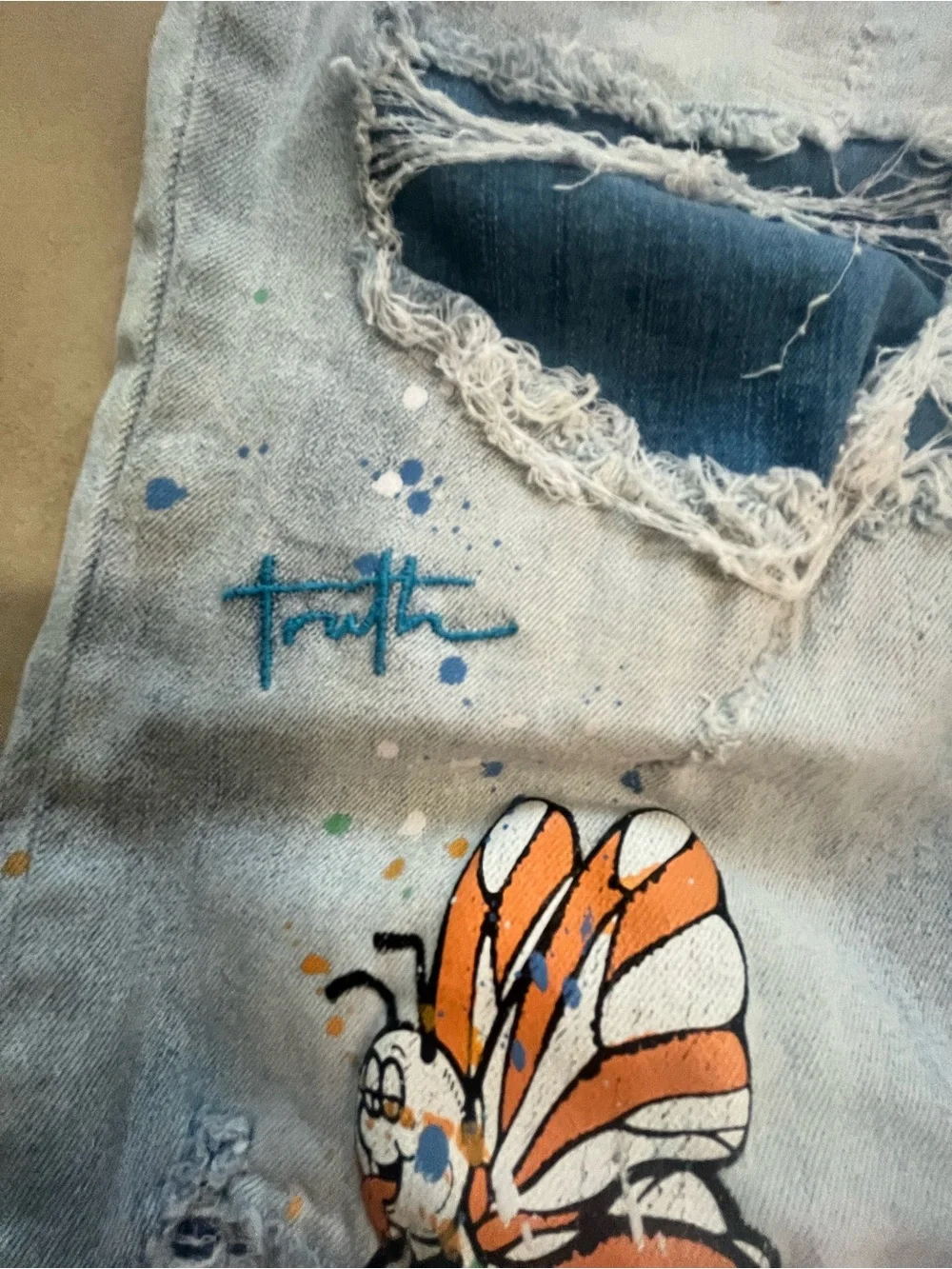 Smoke Rise “Peace & Harmony” Embroidered Distressed Jeans 38x32